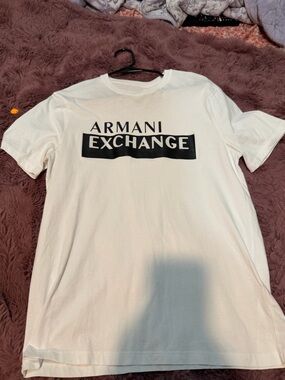 Armani Exchange White Short-Sleeve Logo Tee with Black Print